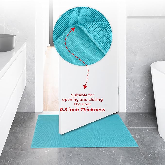American Soft Linen Bath Rug, 17 in 24 in 100% Cotton Bath Mats Rugs for Bathroom, Slip Reducer Washable Shaggy Form Area Rugs, Turquoise Blue Bath Rug