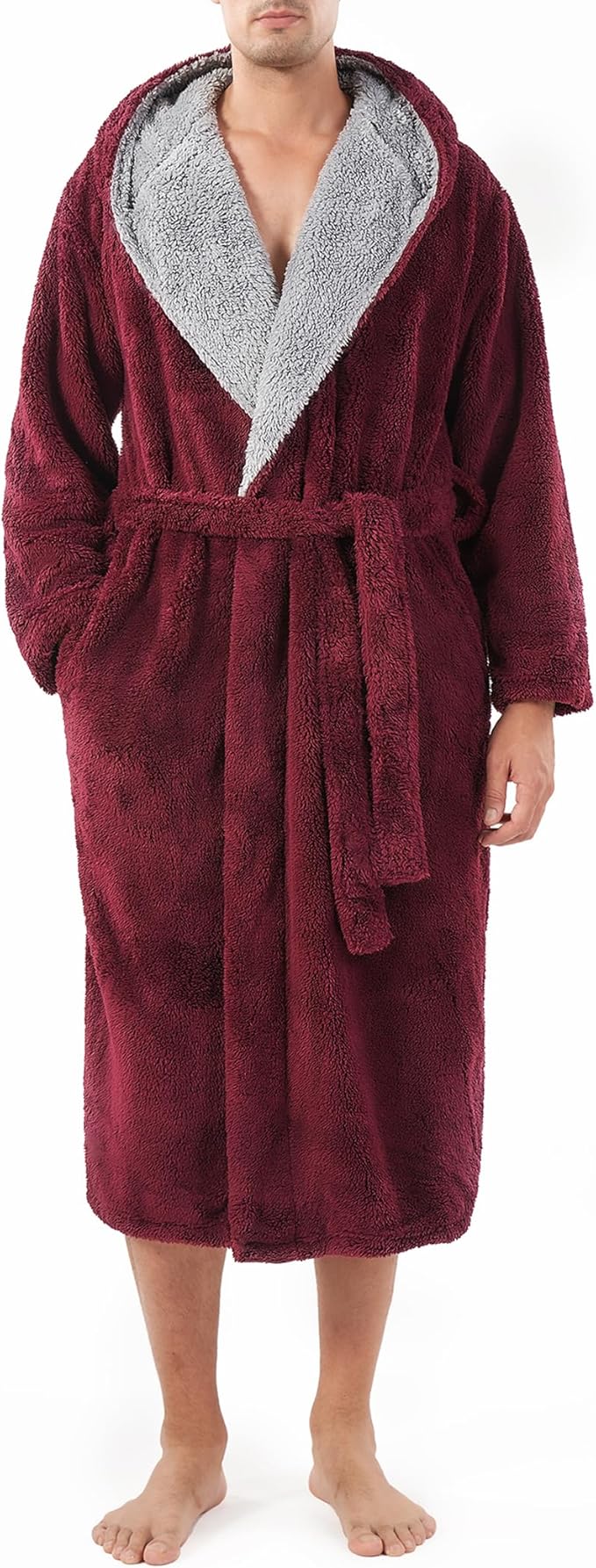 DAVID ARCHY Men's Hooded Robe Soft Coral Fleece Microfiber Bathrobe
