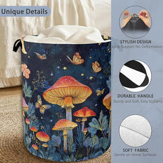 Mushroom Laundry Basket,Butterfly Moon Foldable Oxford Cloth Tote Bag Laundry Hamper Clothes Storage Bucket Organizer for Bedroom Laundry Storage Dormitories 16