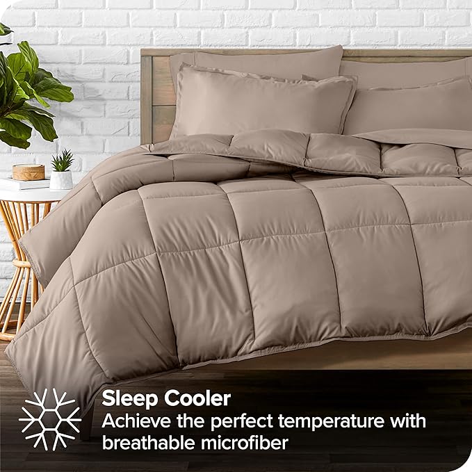 Bare Home Bed-in-A-Bag 7 Piece Comforter & Sheet Set - California King - Goose Down Alternative - Ultra-Soft 1800 Premium Bed Set (Cal King, Taupe/Taupe)