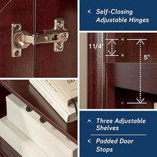 Sauder Palladia Book Shelf, Bookshelf with Storage, Library Bookcase with Doors and Adjustable Shelves, in Select Cherry finish