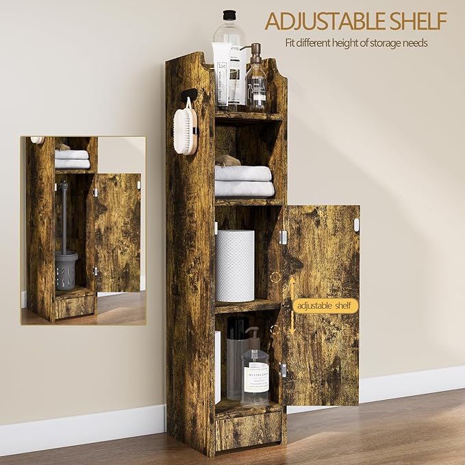 Small Bathroom Storage Cabinet, Toilet Paper Storage,Corner Floor Cabinet with Doors and Adjustable Shelf,Bathroom Organizer for Small Spaces Retro