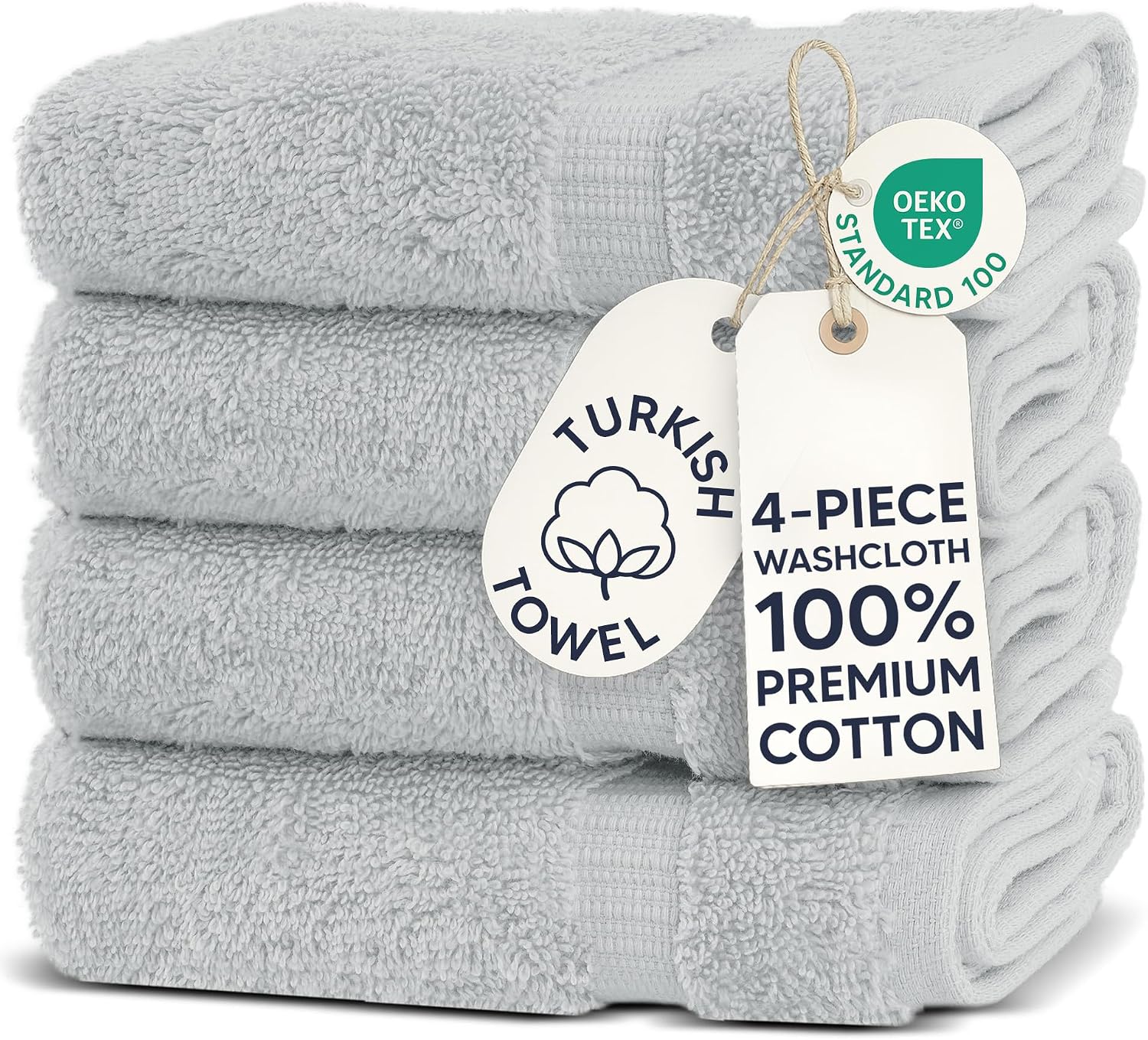 Chakir Turkish Linens 4 Piece Bath Towel Set, 100% Cotton Luxury Turkish Towels for Bathroom, Soft Absorbent Bath Towels, 27 x 54 Inches, Gray