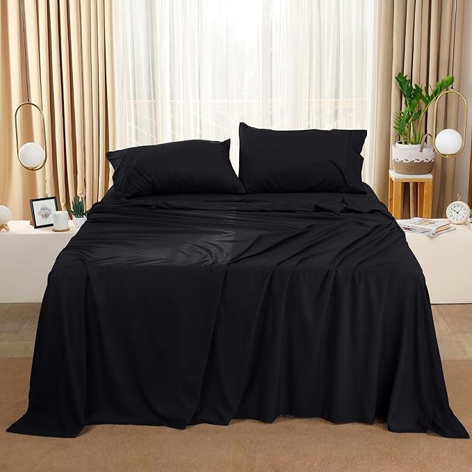 Utopia Bedding California King Sheet Set – 4 Piece Bed Sheets for Cal King Size Bed, Soft and Breathable Microfiber, Includes 1 Fitted Sheet, 1 Flat Sheet and 2 Pillowcases (Black)