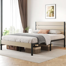 Queen Bed Frame with Headboard and Footboard, with Under Bed Storage, All-Metal Support System, No Box Spring Needed, Easy Assembly, Beige