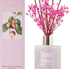 Cocorrína Reed Diffuser Sets - 6.7 oz. White Peach& Oolong Scented Diffuser with 8 Sticks Home Fragrance Reed Diffuser for Bathroom Shelf Decor
