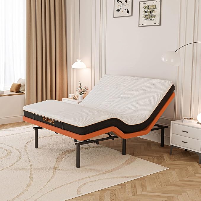 ESHINE Adjustable Bed Frame with Mattress - 8 Inch Gel Memory Foam Mattress(Medium-Firm), Bluetooth APP Control, Wireless Remote, Zero Gravity, Anti Snore, Head and Foot Incline, Queen, 2000 Series