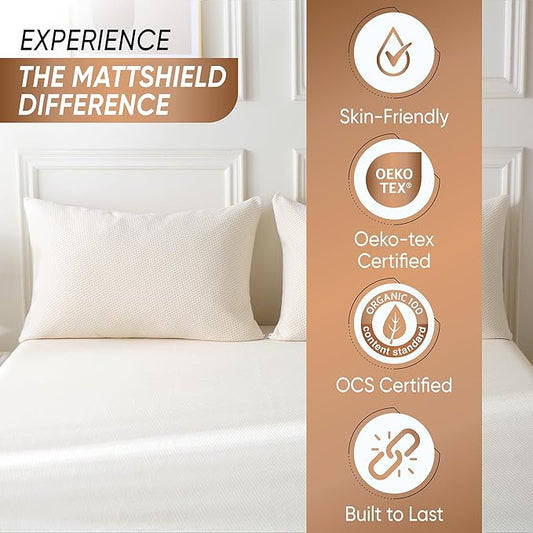 2-Pack Deluxe Cooling Organic Pillow Protectors Queen – Organic Cotton Percale, Waterproof & Breathable Zippered Encasements for Hot Sleepers – OCS Blended & Oeko-TEX Certified