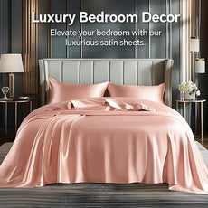 BEDELITE King Size Sheets Set, Luxury Soft Coral Pink Satin Sheets for Hair and Skin, Similar to Silk Bed Sheets Set 4 Pieces with 1 Deep Pocket Fitted Sheet, 1 Flat Sheet, and 2 Pillowcases