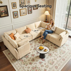 Large 7 Seat Modular Sectional Sofa with Ottoman Seat Corduroy Sleeper Sectional Sofa Bed Oversized Convertible Modular Couch for Living Room