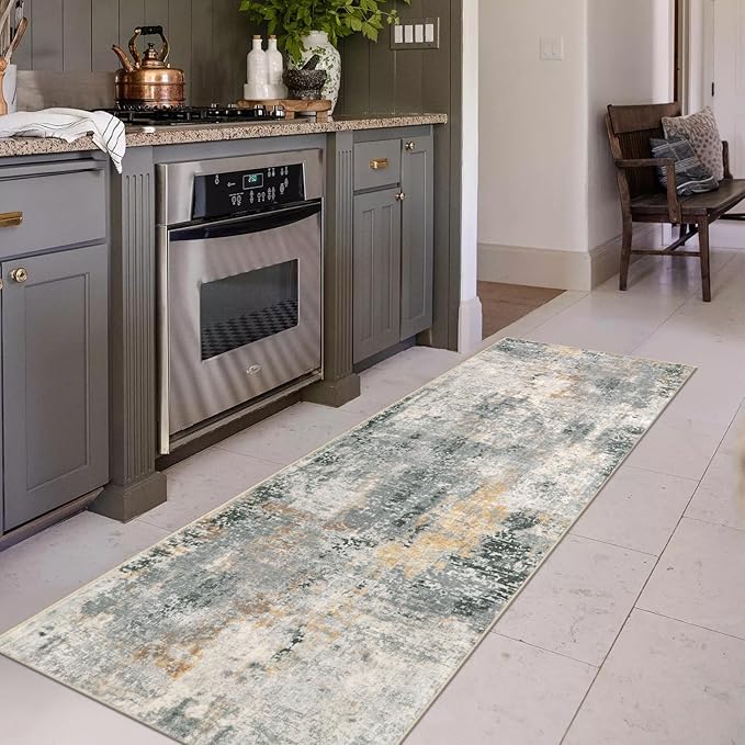 Lahome Modern Abstract Runner Rug - 2x8 Grey Hallway Long Bathroom Rugs with Rubber Backing, Kitchen Carpet Non Skid Indoor Floor Runners for Entryway Laundry Living Bedroom 2' x 8'