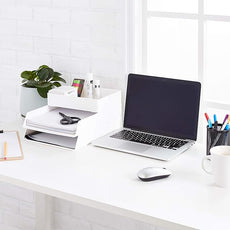 Amazon Basics Rectangular Plastic Desk Organizer Bundle, 3 Pieces Letter Tray/Accessory Tray, White