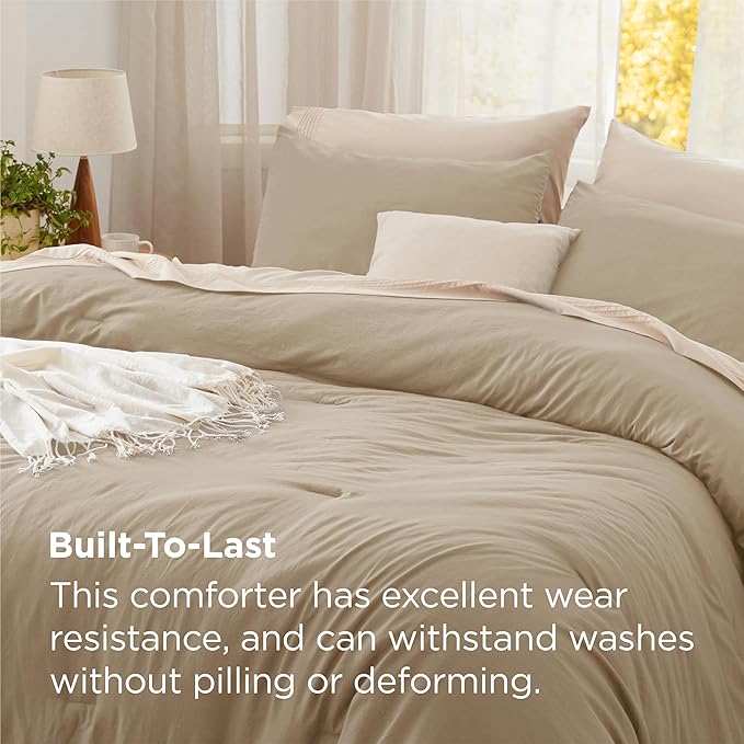 Bedsure Queen Size Comforter Set, Khaki Soft Prewashed Bedding for All Seasons, 3 Pieces GentleSoft™ Warm Down Alternative Bed Set, 1 Lightweight Comforter (90"x90") and 2 Pillowcases (20"x26")