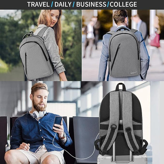 17 Inch Large Business Computer Backpack for Men Work, Mens Tech Laptop Bookbag for Commuter Office Adult Lightgrey