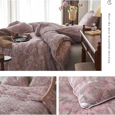 MKXI Double Layer Muslin Cotton Comforter Set Farmhouse Old Pink Floral Comforter Full Size Shabby Chic Bedding Comforter Set Soft Breathable French Country Bed Comforter for All Season