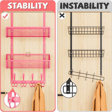 Over The Door Hooks Organizer, Coat Rack Over The Door Storage Hanger Towel Rack, Back of Storage Organizer for Bathroom,Bedroom,Kitchen,Office (Pink 3-Tier)