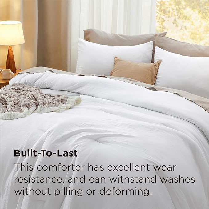 Bedsure Super King Size Comforter Set, White Soft Prewashed Bedding for All Seasons, 3 Pieces GentleSoft™ Bed Set, 1 Lightweight Comforter (120"x120") and 2 Pillowcases (20"x36")