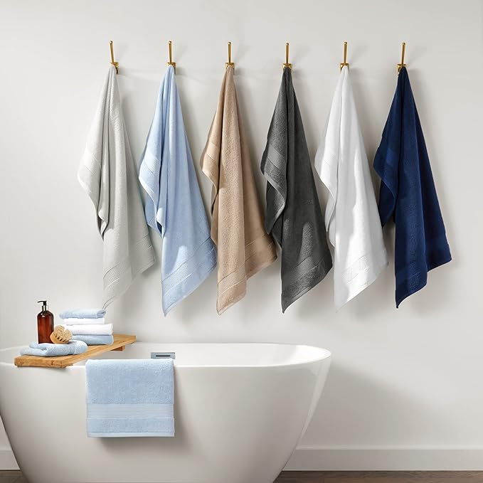 Arkwright 100% Cotton Luxury 36 Piece Bath Towel Sets Bulk - Case of 6 - Soft & Absorbent 600 GSM, Quick-Drying, Perfect for Beach Houses, Hotels, and Rental Properties, Misty Blue