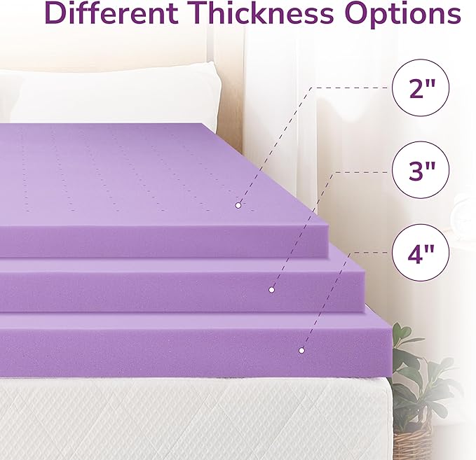 2 Inch Queen Lavender Infusion Memory Foam Mattress Topper for Relaxing Sleep, Ventilated & Pressure Relieving, CertiPUR-US Certified, Medium Firm Topper in a Box, Queen Size, 60"x80"