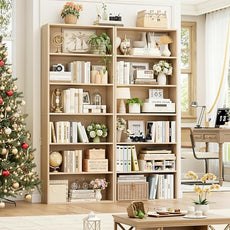 FOTOSOK 6-Tier Open Bookcase and Bookshelf Set of 2, Freestanding Display Storage Shelves Tall Bookcase for Bedroom, Living Room and Office, Light Oak