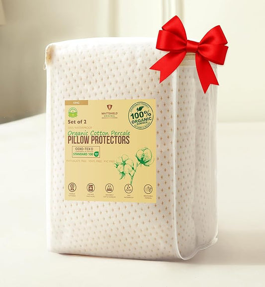 2-Pack Deluxe Cooling Organic Pillow Protectors King – Organic Cotton Percale, Waterproof & Breathable Zippered Encasements for Hot Sleepers – OCS Blended & Oeko-TEX Certified