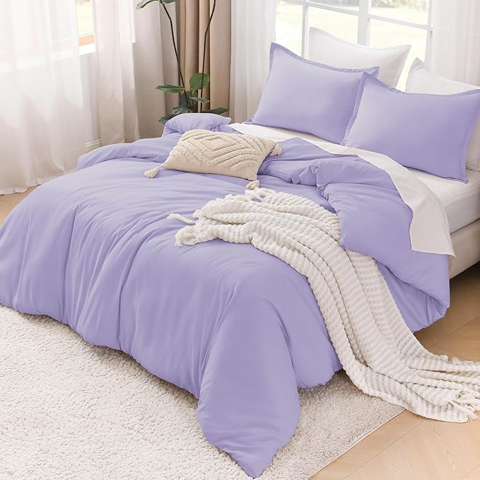 Litanika Comforter Set, Lightweight Solid Bedding Comforter Set, Fluffy Down Alternative Bed Set, Lavender, California King
