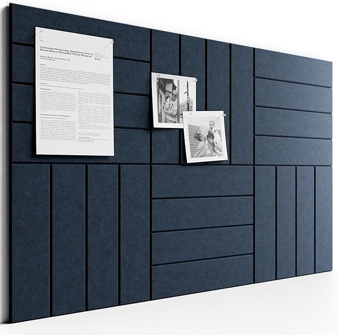 Bumusty Large Cork Board Alternative-36 x24 Felt Bulletin Board Tiles, with 30 Pushpins, 40 Adhesive Tabs, 6-Pack Slat Wall Paneling, Cork Boards for Office Push Pin Board Felt Board-Navy