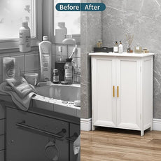 Bathroom Storage Floor Cabinet Freestanding Organizer with Adjustable Shelves for Bathroom Laundry Room,2 Doors