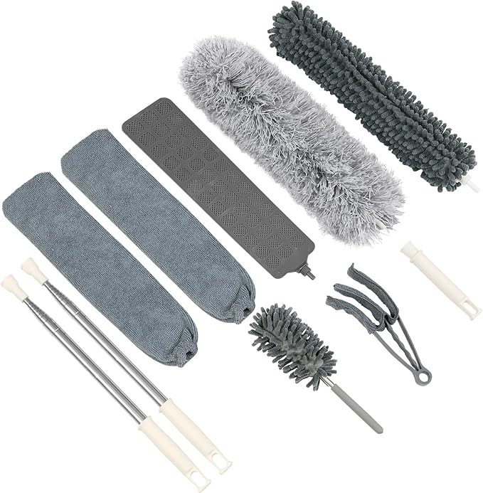 10 PCS Microfiber Feather Duster Kit, Dusters for Cleaning with Extension Pole, Retractable Bendable, Gap Dust Brush Blind Duster, for Cleaning Ceiling Fan, High Ceilings, Cars