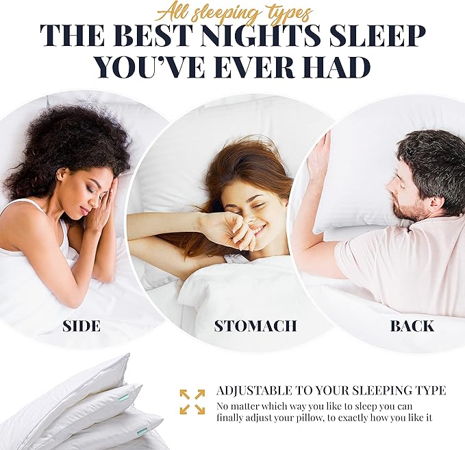 EverSnug Adjustable Layer Luxury Set of 2 Pillows for Side, Front & Back Sleepers, Cooling Hotel Pillows with 3 Layers, Goose Feather Pillow for Sleeping, Neck & Back Support (Queen)