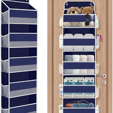 1 Pack Over The Door Organizer, Hanging Storage Organizer with Clear Window, 40lb Ultra Sturdy Large Capacity Room Organizer for Pantry Laundry Bathroom Nursery Closet (Blue)
