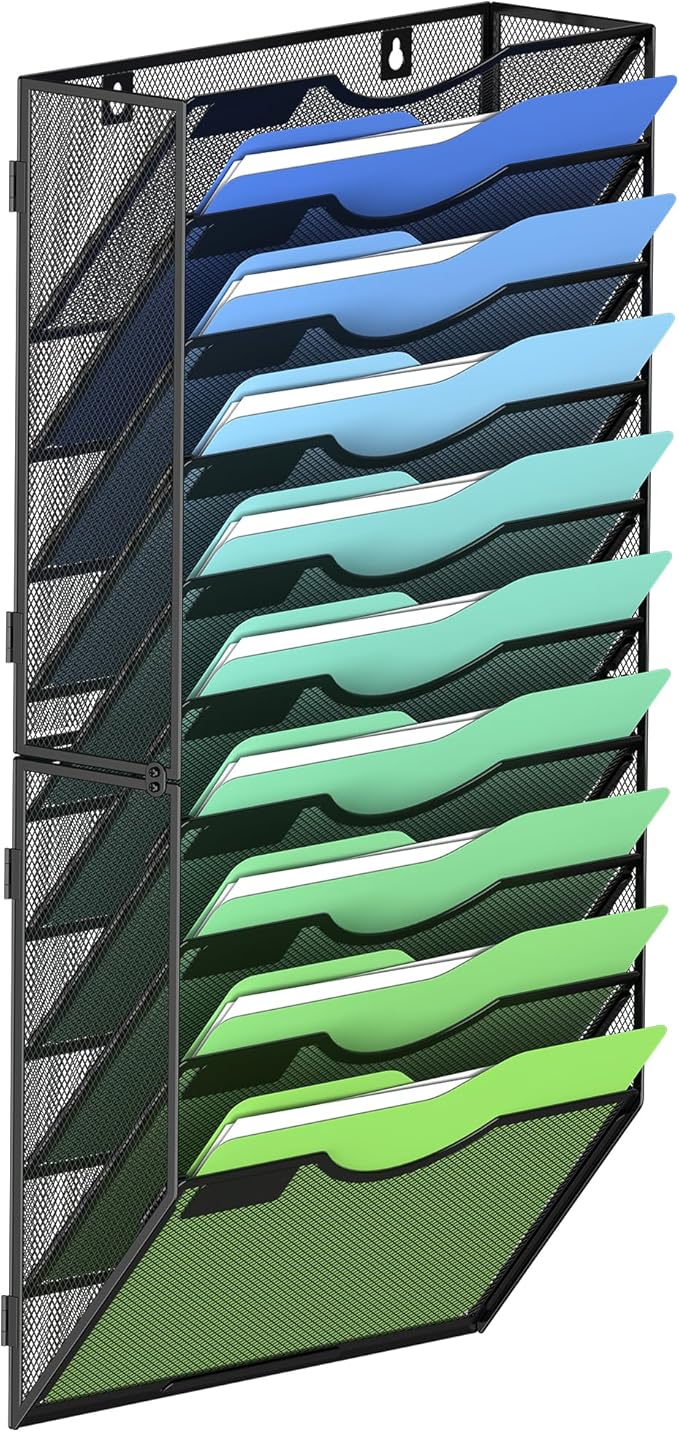 Kuntine.B Wall File Organizer (Black, 10 Tier)