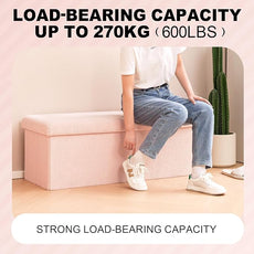 PINPLUS Storage Ottoman Bench Sherpa Foot Rest, Foldable Boucle Ottomans, Large Faux Teddy Fur Ottoman Storage Box Entryway Bench for Dorm, Pink, 43.3'' x 15'' x 15''