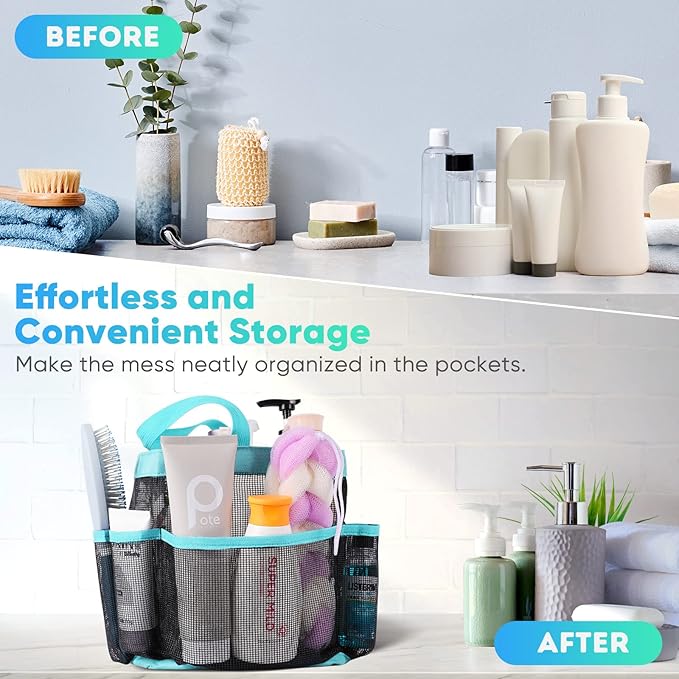 EUDELE Mesh Shower Caddy Portable for College Dorm Room Essentials with 8-Pocket Large Capacity,Shower Bag for Beach,Swimming,Gym,Travel essentials