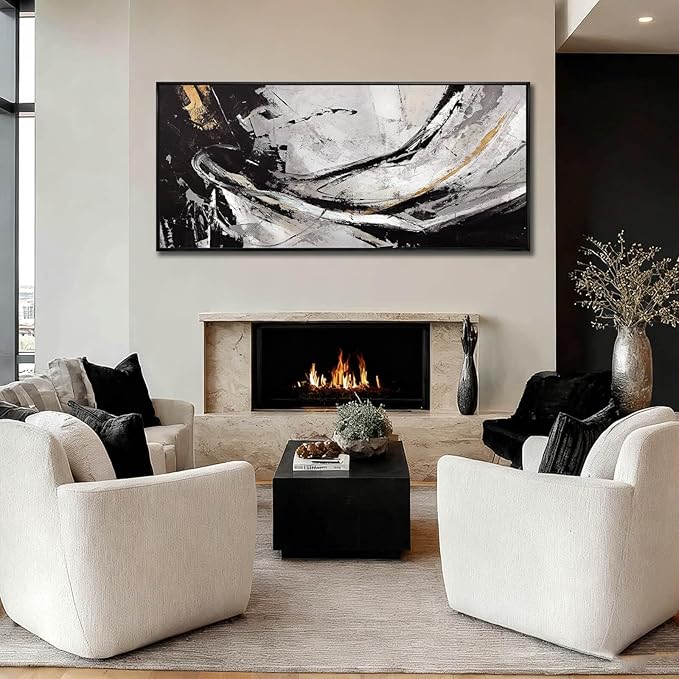 XIANSHOU Black and White Wood Wall Decor Abstract Photo Prints Contemporary Wall Art 32"x70" Large Pictures for Living Room Art for Office