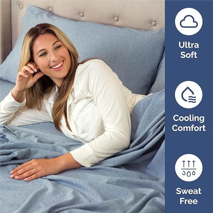 King 6 Piece Sheet Set - Cooling & Breathable Bed Sheets - Hotel Luxury Bed Sheets for Women, Men, Kids & Teens - Bedding w/Deep Pockets & Easy Fit - Soft & Wrinkle Free - King Heathered Blue Sheets