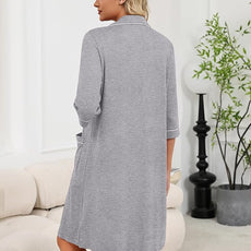 Ekouaer Zipper Robes for Women 3/4 Sleeve Housecoats Knee Length Bathrobe Lightweight Nightgown with Pockets S-3XL