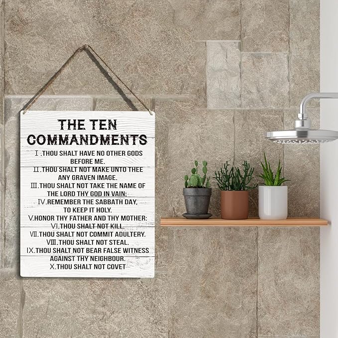 YCYD Inspirational Ten Commandments Wall Art,10 Commandments Wall Decor Poster, Christian Bible Verse Wall Art Religious Home Decor Rustic Wooden Hanging Sign for Living Room Bedroom Office 10x8 IN