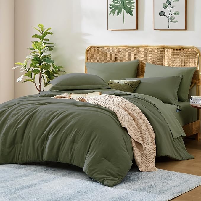 WRENSONGE Twin XL Comforter Set, 5-Piece Olive Green Bedding Collection with Sheets and Pillowcases