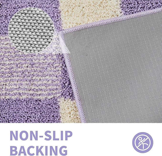 CozeCube Bath mats for Bathroom Non Slip, Fluffy Absorbent Microfiber Bath mat Washable, Aesthetic Bathroom Rugs, Cute Purple Checkered Bath mat, Lavender, 32" x 20"