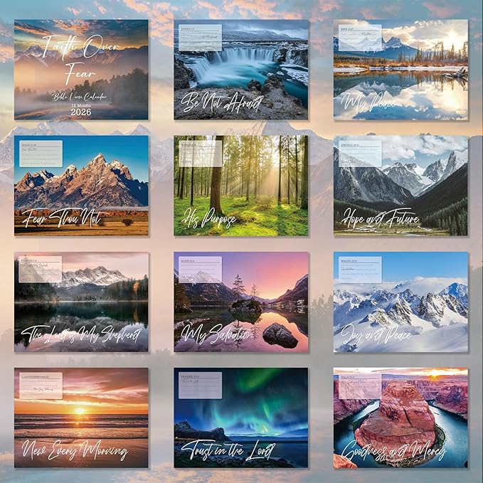 Faith Over Fear Bible Verse Wall Calendar 2026-12-Month with Bible Verse & Nature Scenes (Jan 2026 -Dec 2026), 9"x12" Closed, KJV Scripture, Thick Paper Christian Monthly Calendar for Home Office