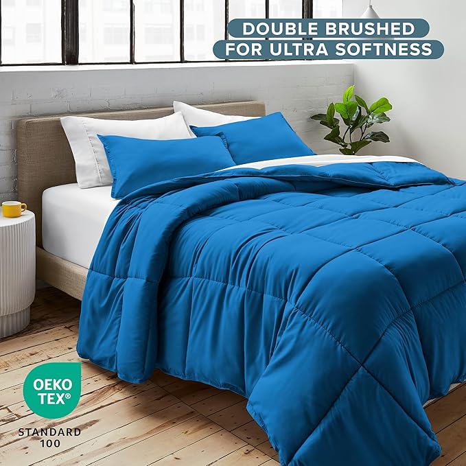 Bare Home Comforter Set - Twin/Twin Extra Long Size - Ultra-Soft - Goose Down Alternative - Premium 1800 Series - All Season Warmth (Twin/Twin XL, Medium Blue)
