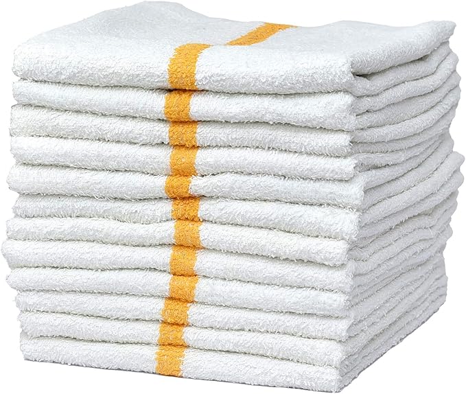Pacific Linens 100% Cotton Kitchen Towels, Absorbent Rags for Cleaning Counter Top, Hand Drying Dishes - Thick, Soft, Durable, Reusable, Machine Washable Quick Dry Barmops 16” x 19” (Yellow, 24)