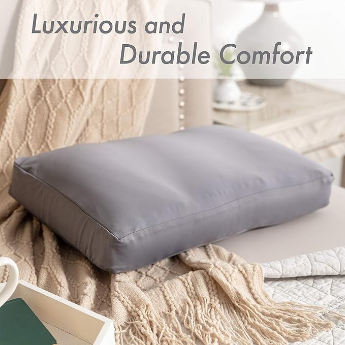 PILLOWY Cover Only for Premium Microbead Bed Pillow, Medium Extra Smooth - Ultra Comfortable Sleep with Silk Like Anti Aging Cover 85% Spandex/ 15% Nylon Breathable, Cooling Stone Grey