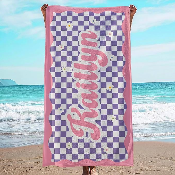 JML Personalized Beach Towel with Name, Custom Flower Beach Towel, Customized Microfiber Pool Towel, Quick Dry & Absorbent Swim Towel for Adult,Anniversary, Birthday, Summer Holiday,Vacation