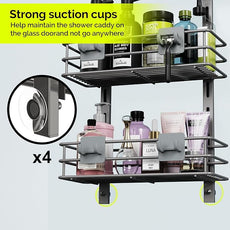 Orimade Over the Door Shower Caddy Adjustable 3 Tier Dark Grey,Bathroom Hanging Organizer Shelf Rustproof with 4 Hooks,Shower Basket with Soap Holder and Suction Cup