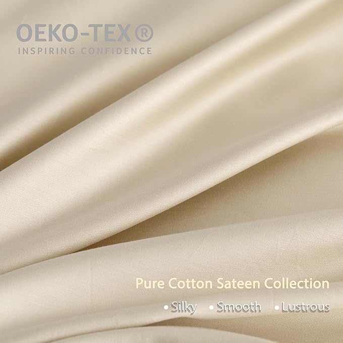 HeimenAogo Egyptian Cotton Duvet Cover King Size Sateen Weave, Silky Soft and Breathable Bedding Set with Zipper Closure, Long Staple Cotton Bed Linen (Linen Grey) 3Pcs