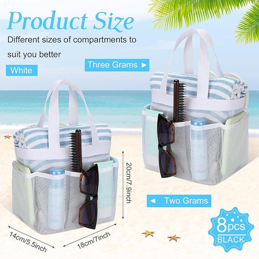 8 Packs Mesh Shower Caddy Portable Large Shower Caddy Dorm with 8 Pockets and Handles Quick Dry Shower Bags Hanging Bath Bag Dorm Room College Essentials for Bathroom Gym Camp (White)