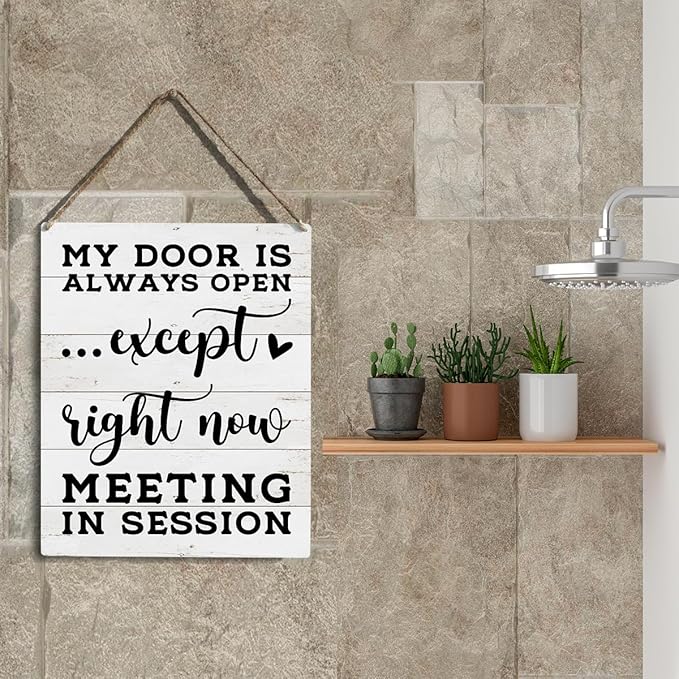 Office Door Hanger, Meeting in Session Sign, Office Door Do Not Disturb Sign, Wooden Hanging Plaque 10 x 8 Inch, For Office Bedroom Living Room Home Decor Gifts