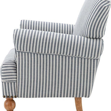 chairus Linen Accent Chair for Living Room Upholstered Mid Century Modern Single Sofa Chair with Solid Wood Legs Comfy Reading Chair Armchair for Bedroom/Office Room/Recption/Lounge, Blue Stripe
